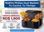 Freidora de aire Philips de doble cesta: cocina sana, rápida y versátil, capacidad de 9,5 cuartos de galón, pantalla táctil, diseño de 2 cajones (NA350/00)
